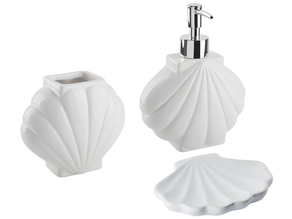 Beliani 3-dielna keramická súprava kúpeľňových doplnkov biela SHELL